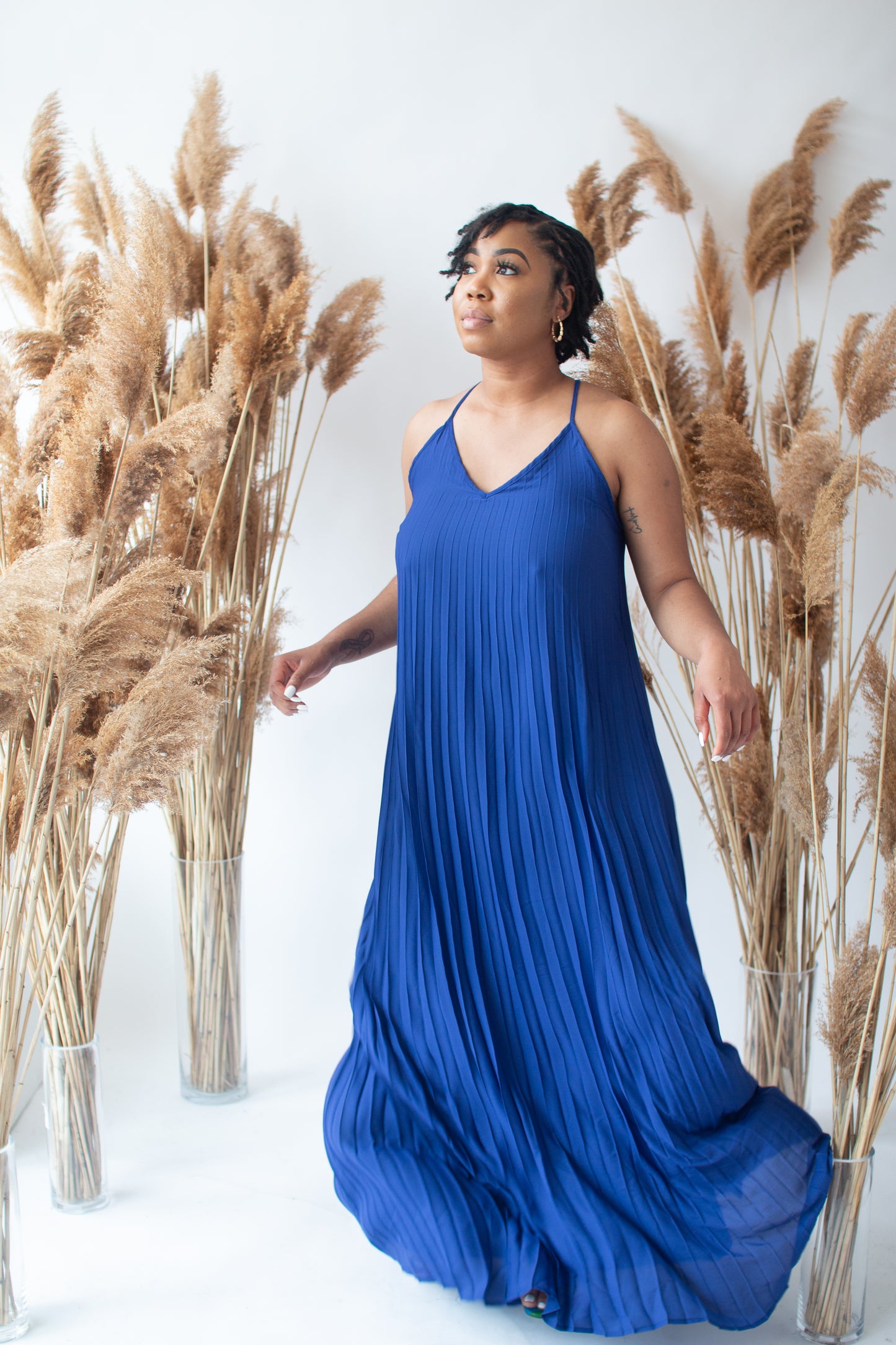 The "Rainbow" Pleated Maxi Dress (Blue)