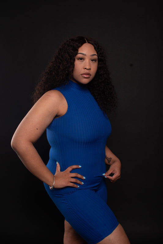Ribbed Me Not Romper (Royal Blue)
