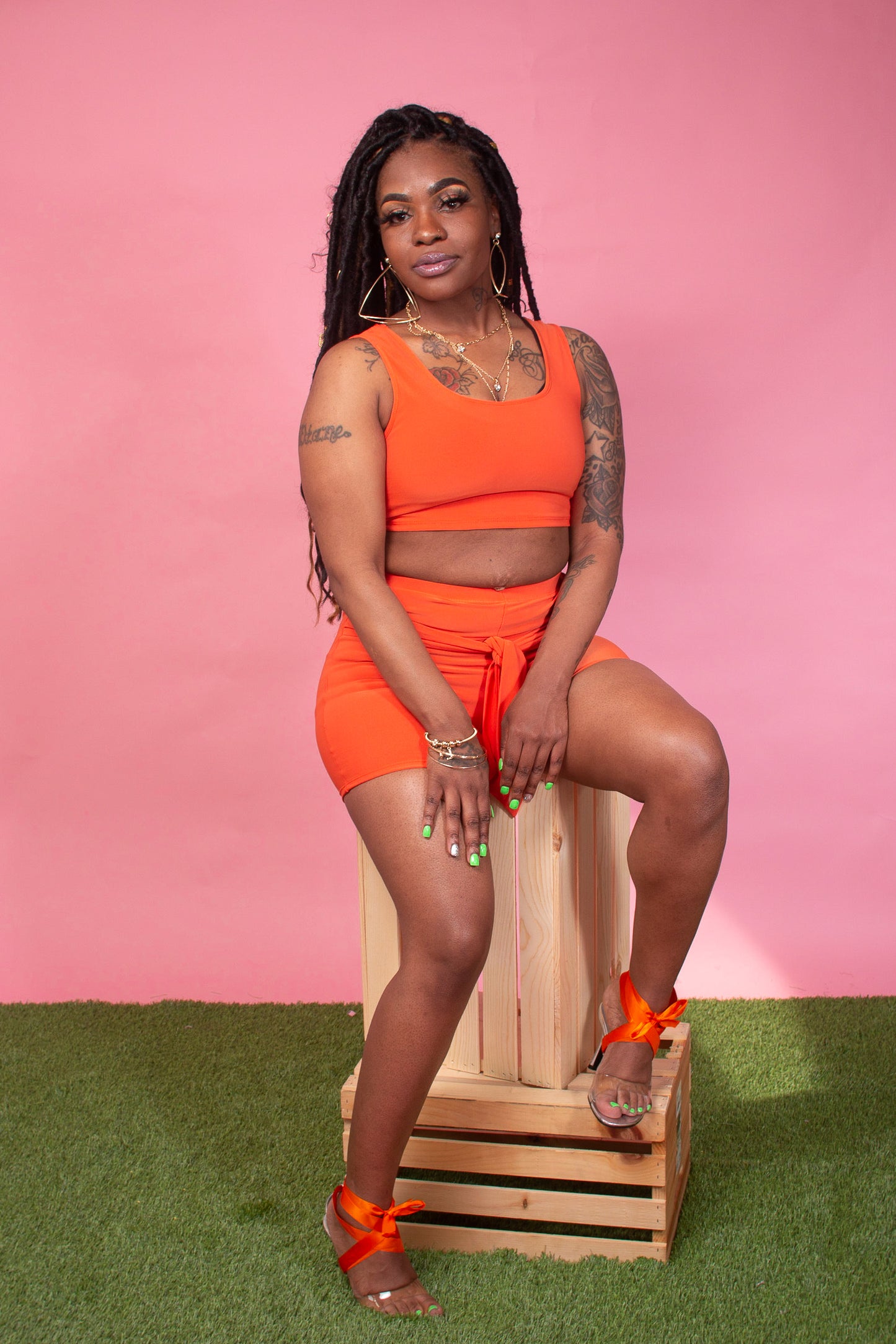 Orange Cropped Two Piece Set