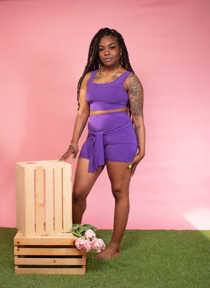 Purple Cropped Two Piece Set