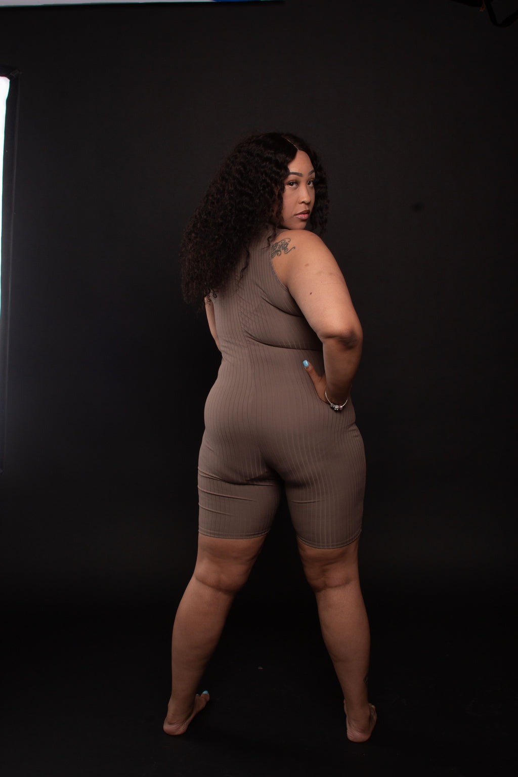 Ribbed Me Not Romper (Taupe)